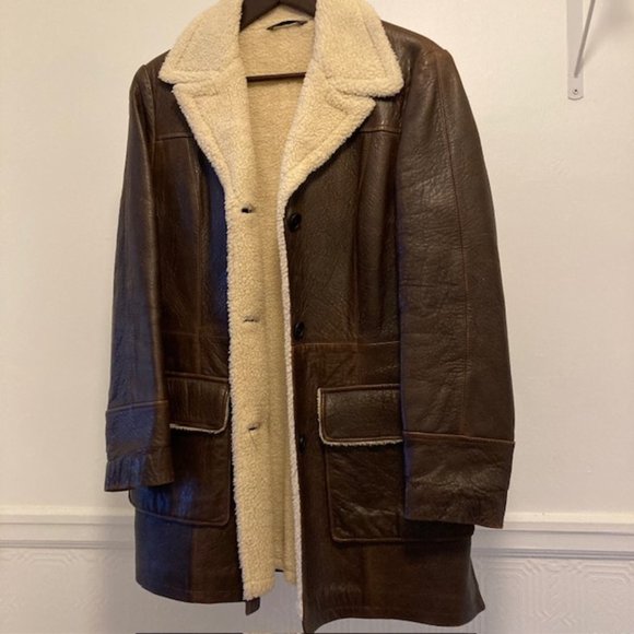 Pollini Women's Italian brown leather jacket size 42/10 US faux sheepskin lining - Picture 1 of 10